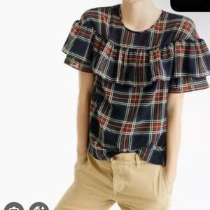 J. Crew Christmas Traditional Plaid Ruffle Blouse